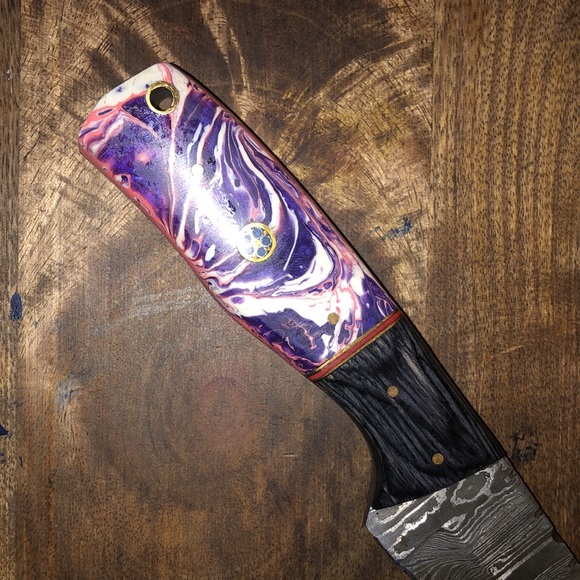 Damascus Knife Full Tang Corain and Wood Handle NWOT - Picture 5 of 9